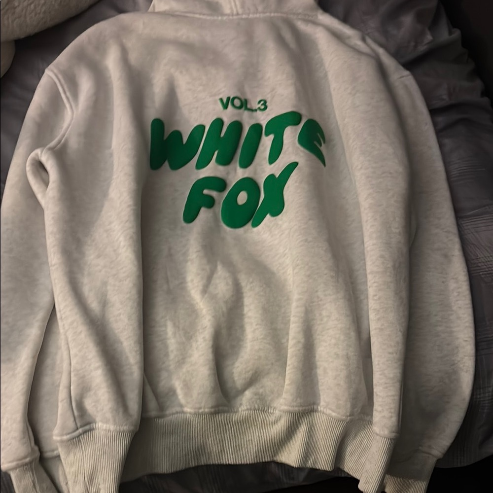 White Fox Boutique Gray Jacket with Green Logo